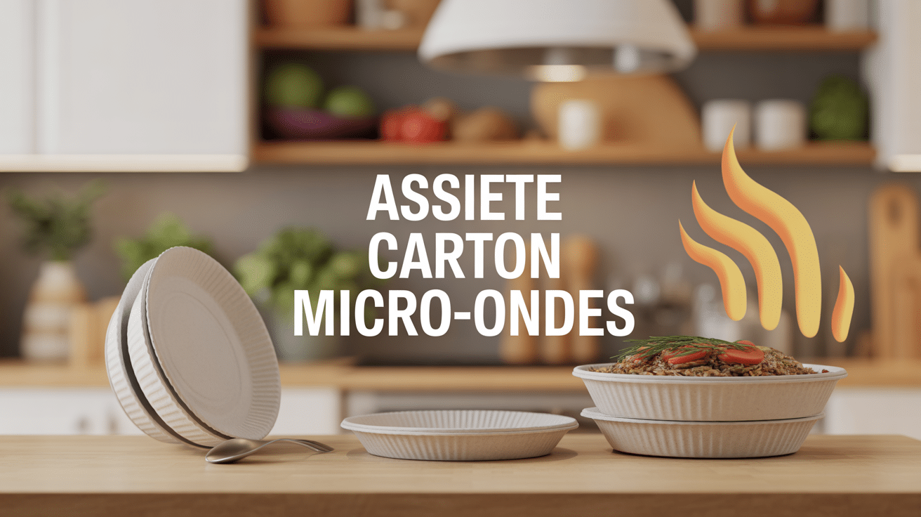 assiette en carton micro onde à côté d’un micro ondes
