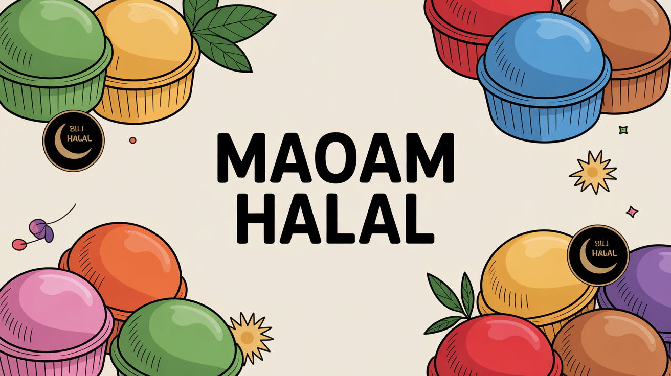 maoam halal bonbons multicolores certification illustration