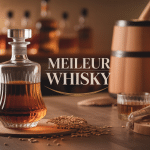 Meilleur whisky bouteille premium avec verres tulipe et fûts