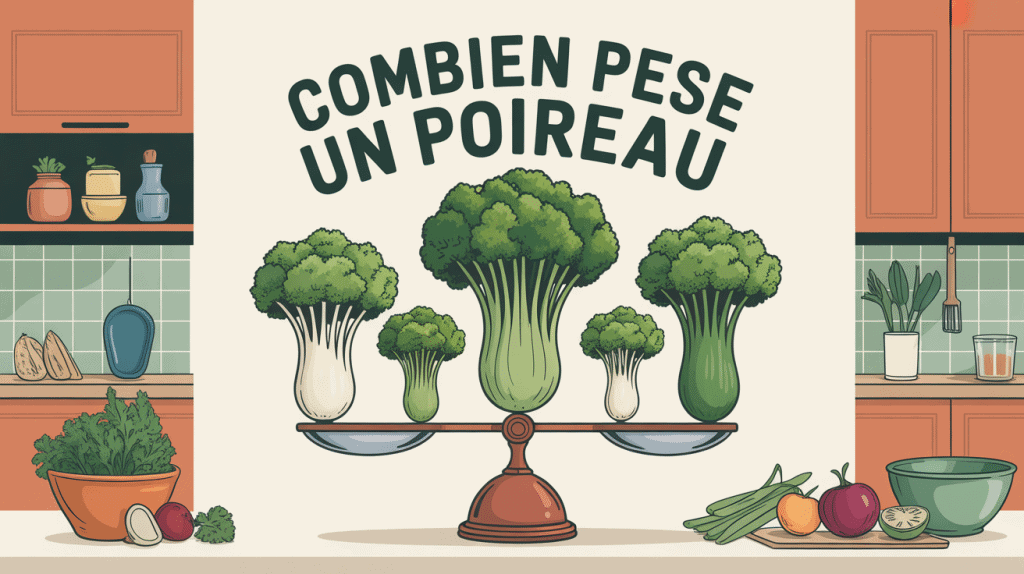 Poids poireau sur balance cuisine illustration