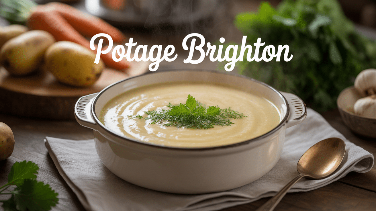 bol de potage brighton crémeux sur table avec légumes