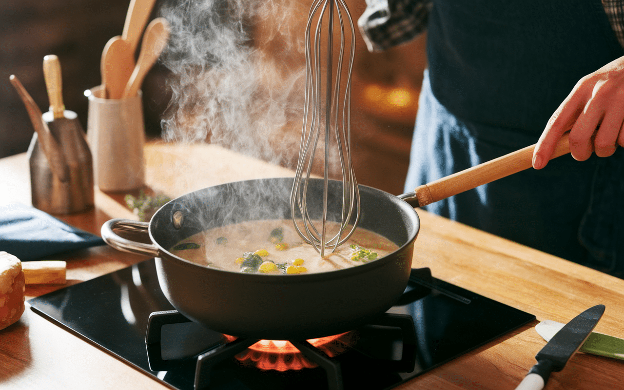 préparation du potage brighton avec mixeur en cuisine
