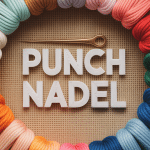 Punch nadel moderne sur tissu jute avec fils colorés