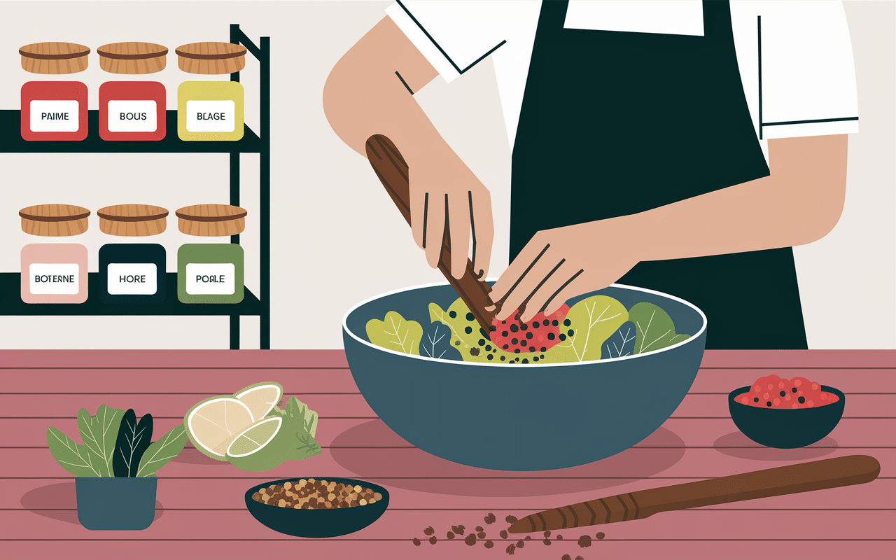 Mains mélangeant épices à merguez recette