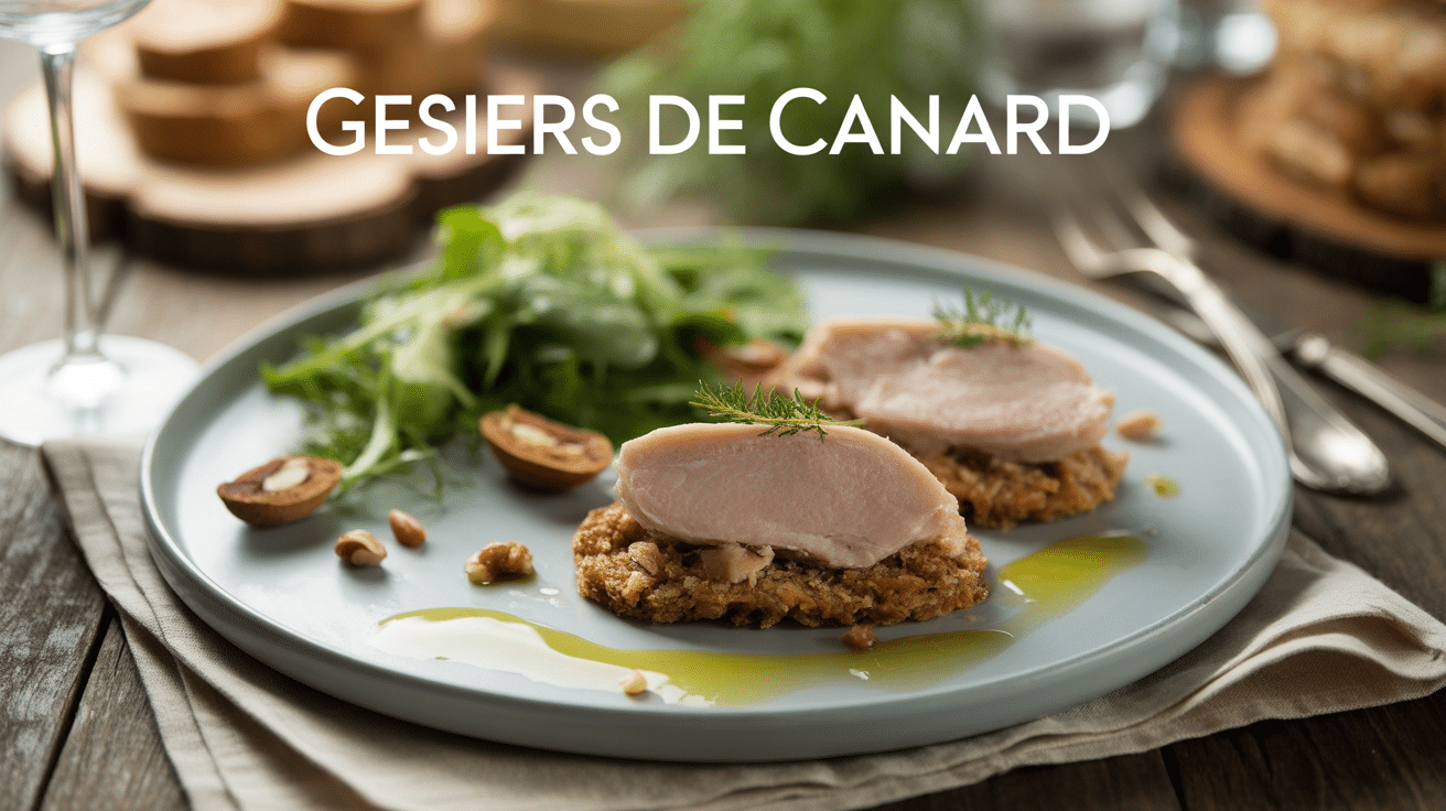 recette de gésiers de canard en assiette élégante avec salade