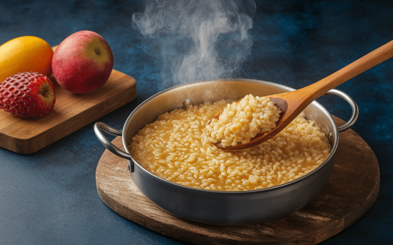 cuisson crémeuse du risotto frutti di mare à la casserole