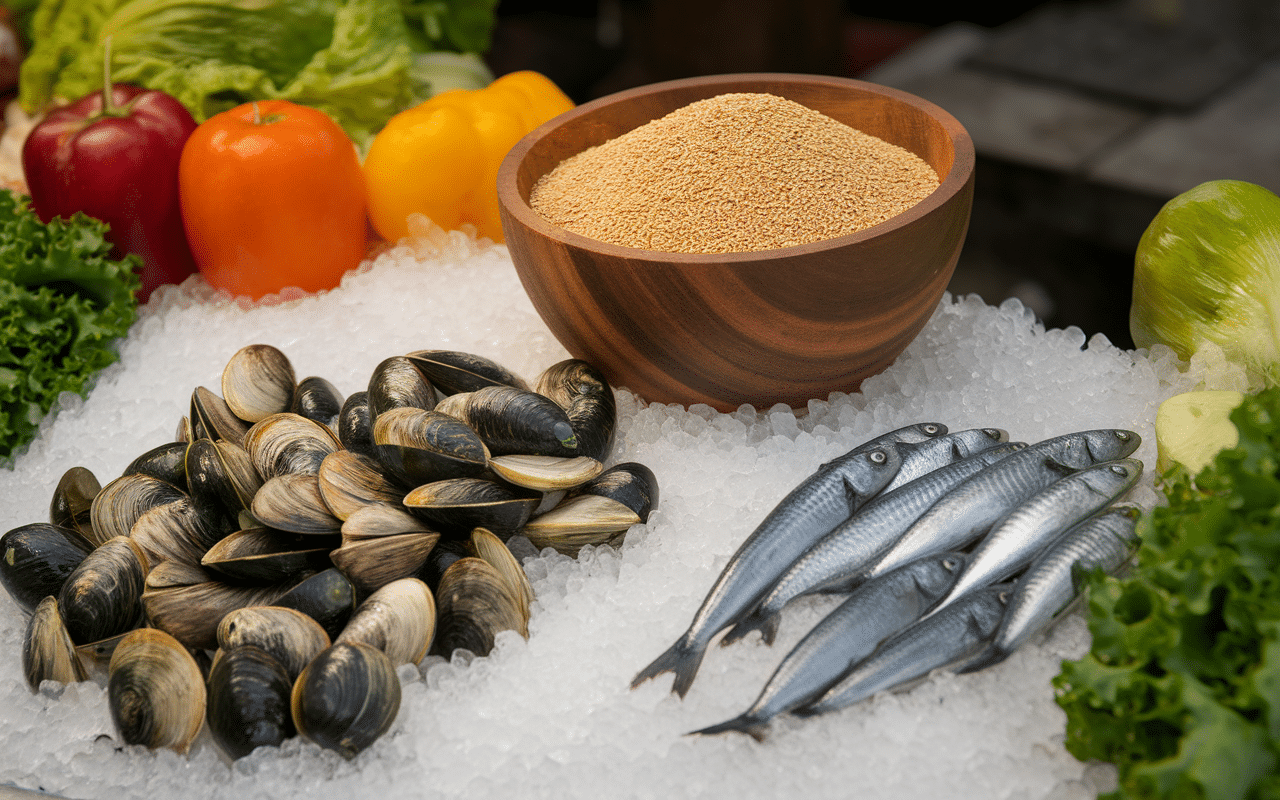 fruits de mer frais et riz arborio pour risotto frutti di mare