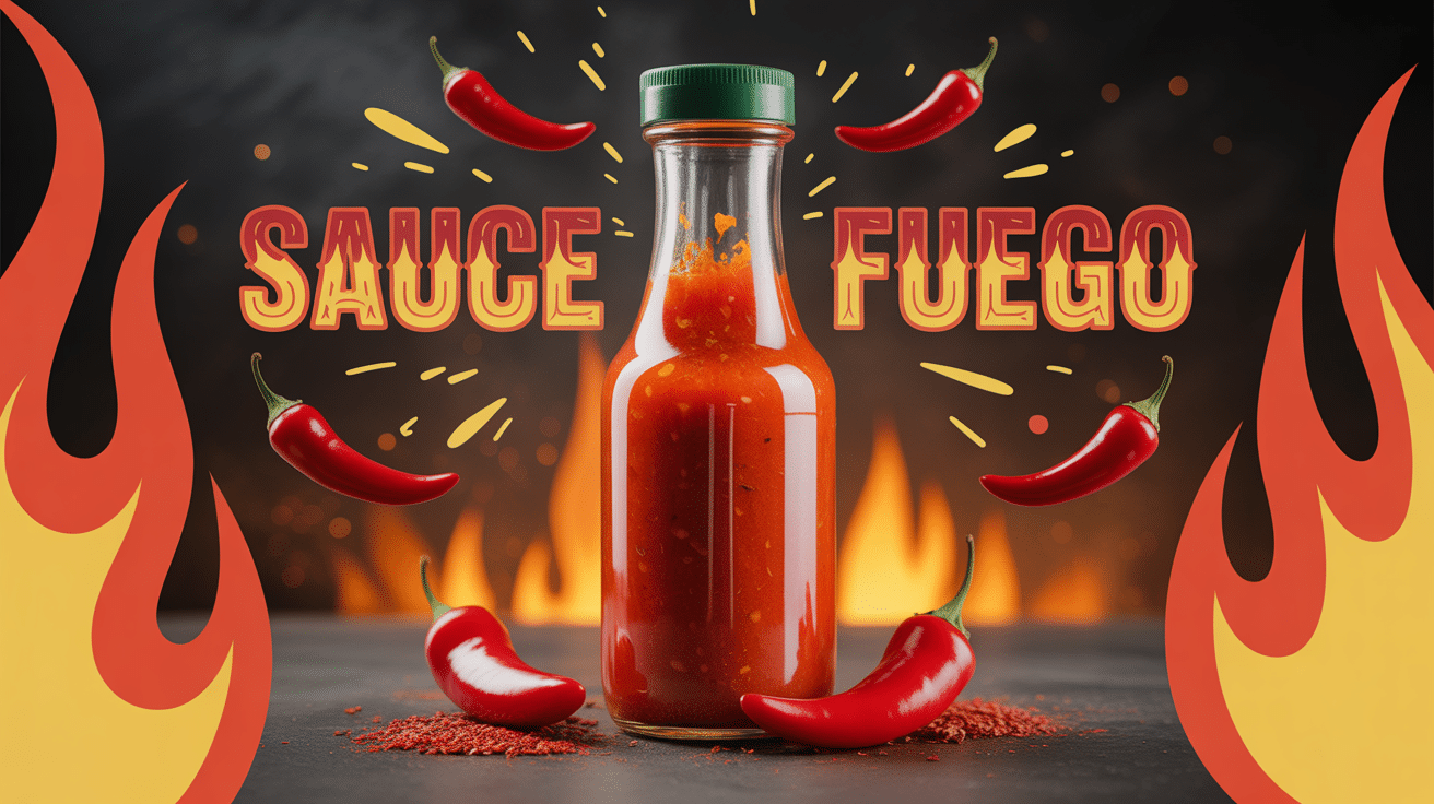 bouteille sauce fuego et piments rouges