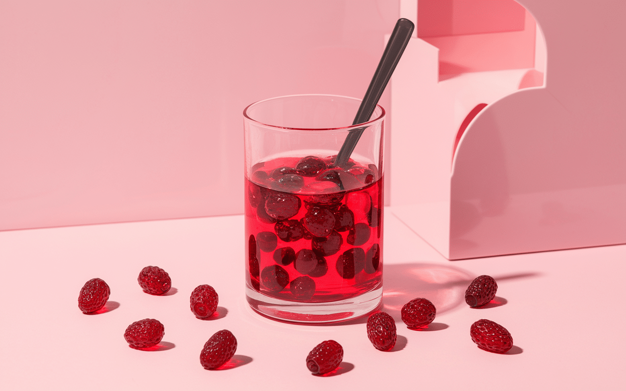 Verre de sirop de groseille pétillant avec groseilles
