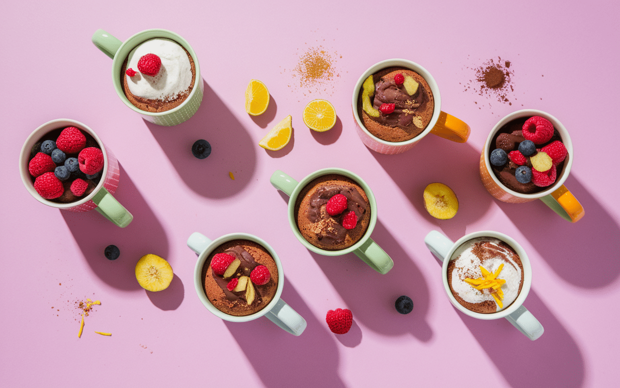Mug cake chocolat blanc avec fruits et chocolat
