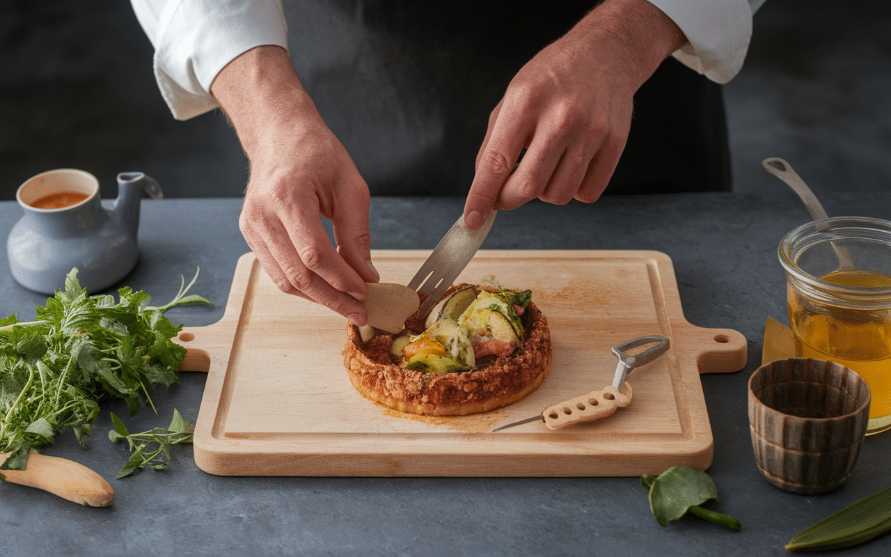 ustensiles dressage assiette plan de travail chef