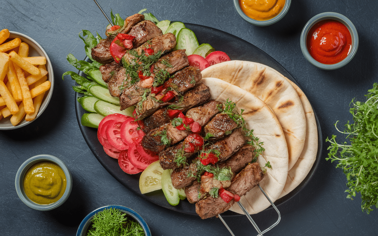 Kebab appétissant aux délices de l'orient kebab avec frites