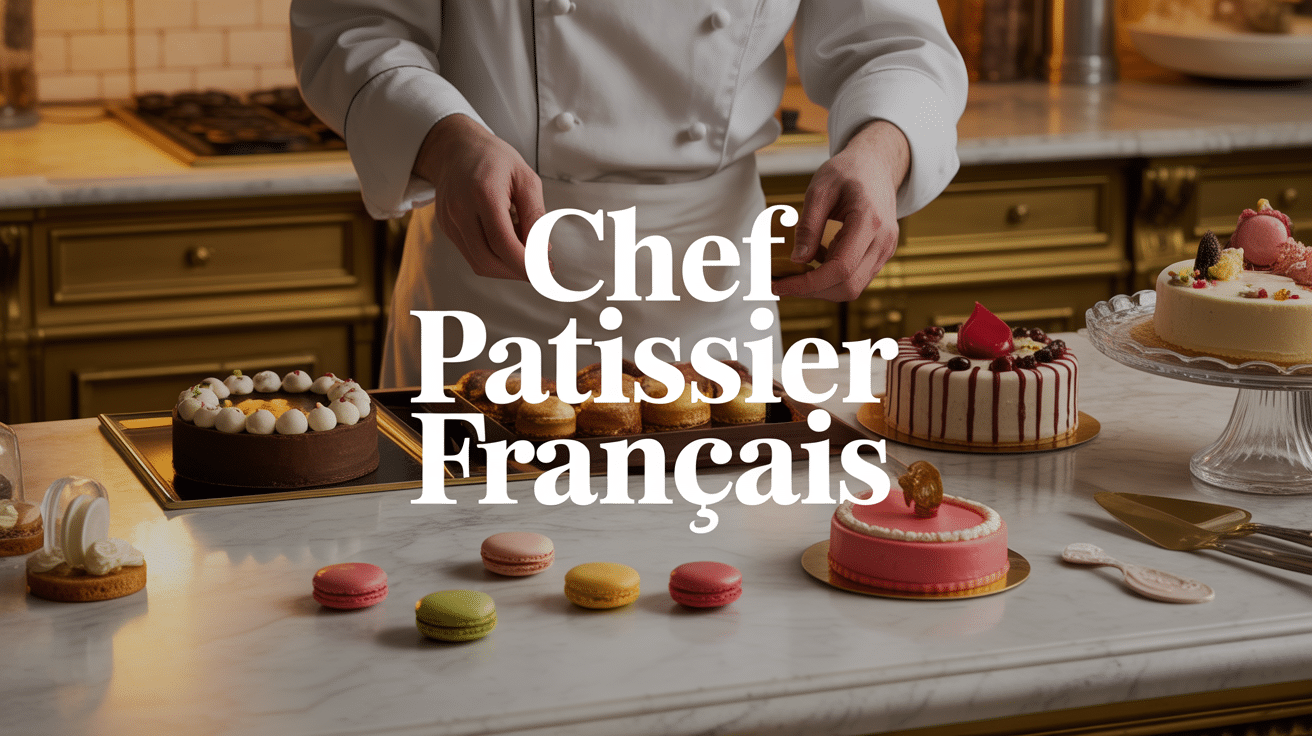 Chef patissier francais préparant des desserts haut de gamme