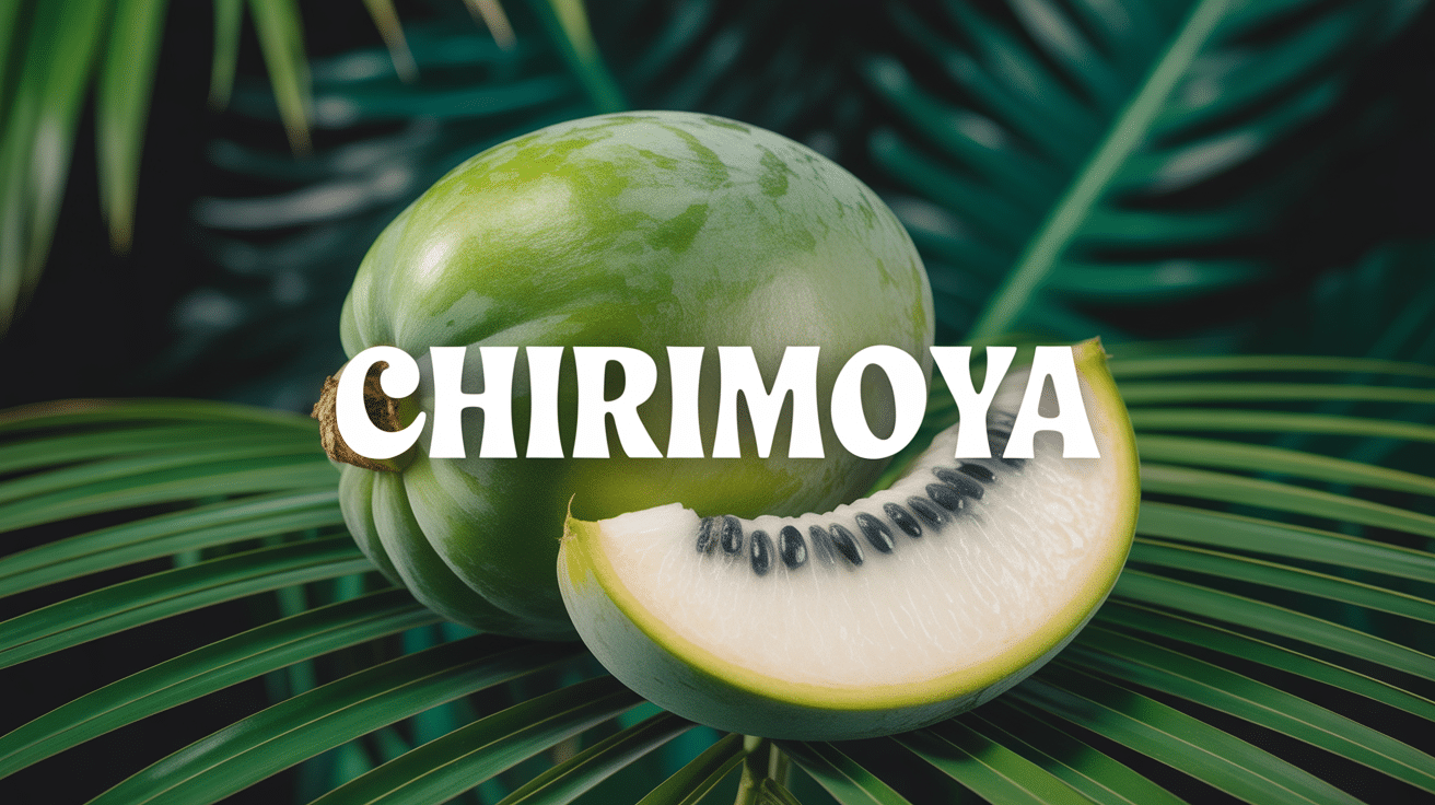 Chirimoya verte coupee, chair blanche et graines