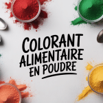 Tas colorant alimentaire en poudre titre sur fond blanc