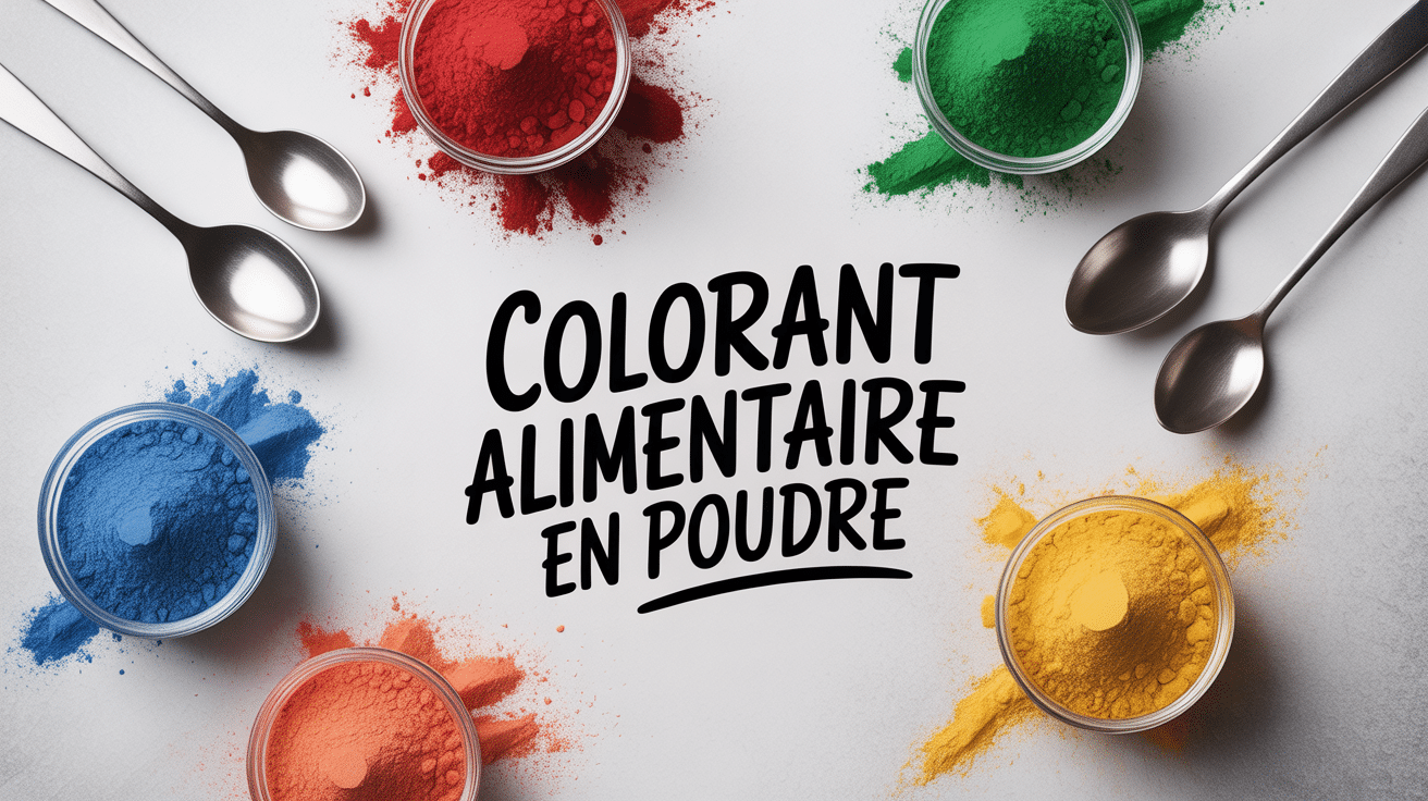 Tas colorant alimentaire en poudre titre sur fond blanc