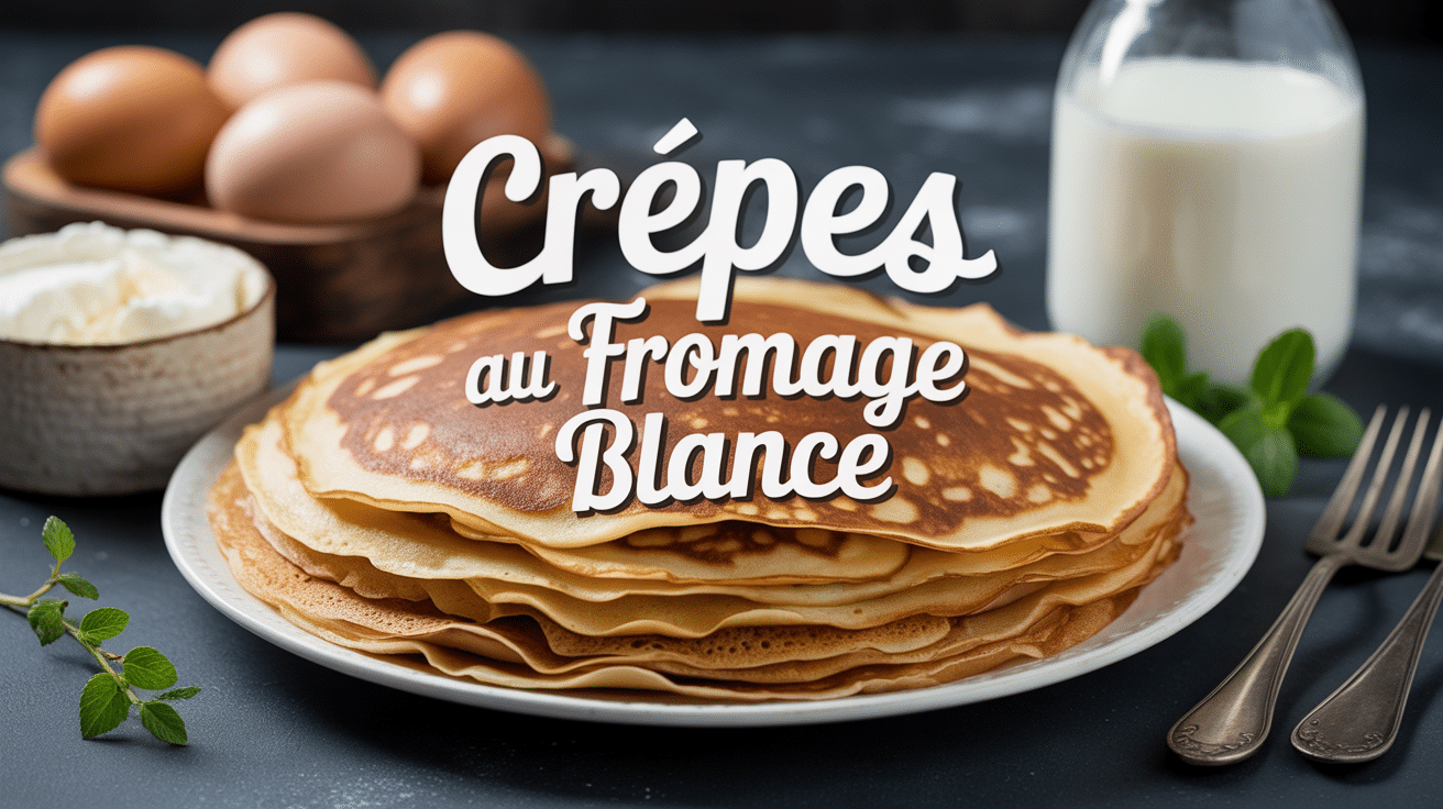 Pile de crepes fromage blanc dorées avec bol de fromage blanc