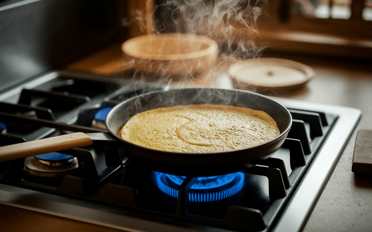 cuisson crêpes à la farine de sarrasin à la poêle