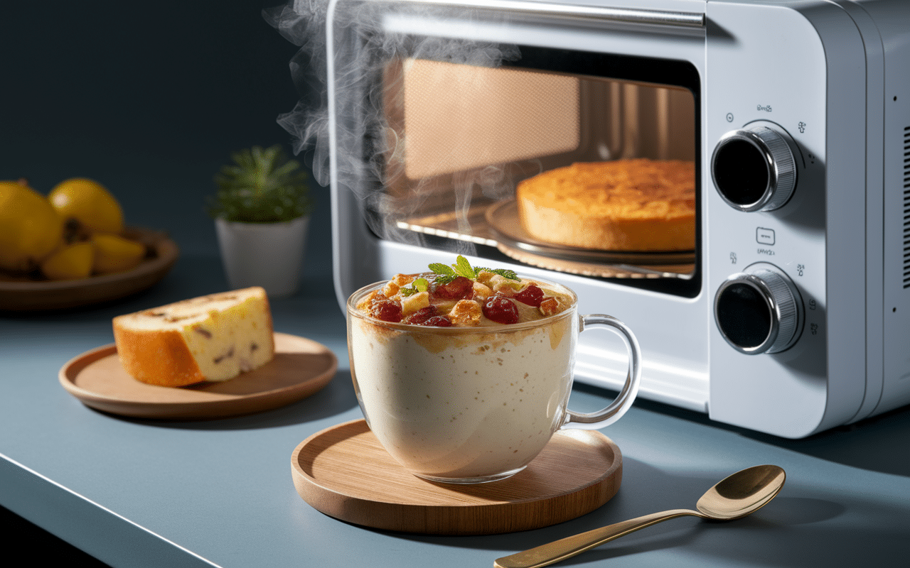 Cuisson mug cake chocolat sans beurre au micro-ondes