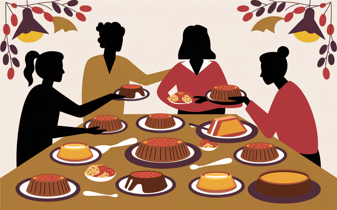 Partage de dessert espagnol après une paella, ambiance chaleureuse