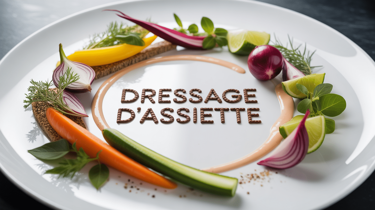 dressage assiette avec plat artistique et légumes colorés