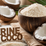 Bol de farine de coco et noix coupée
