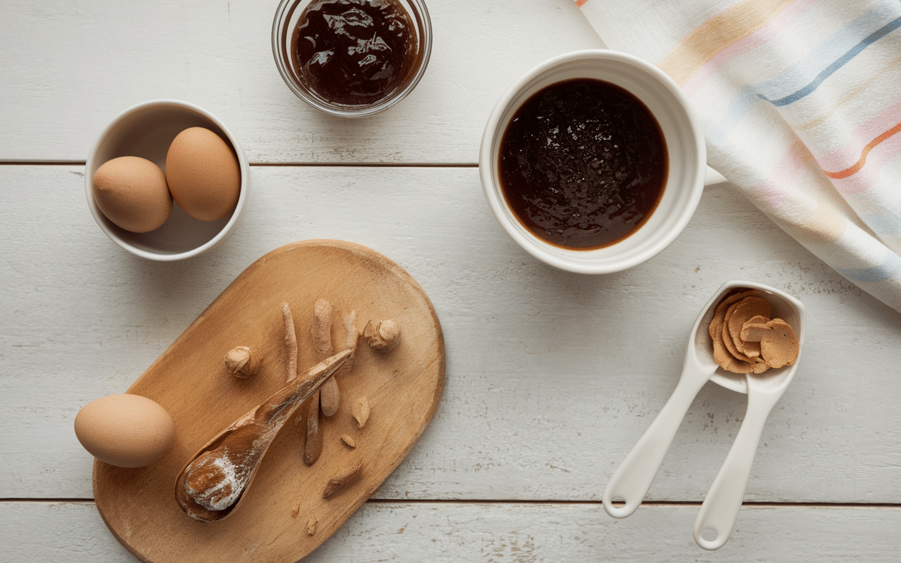 préparation fondant au chocolat sans sucre, ingrédients sur plan de travail