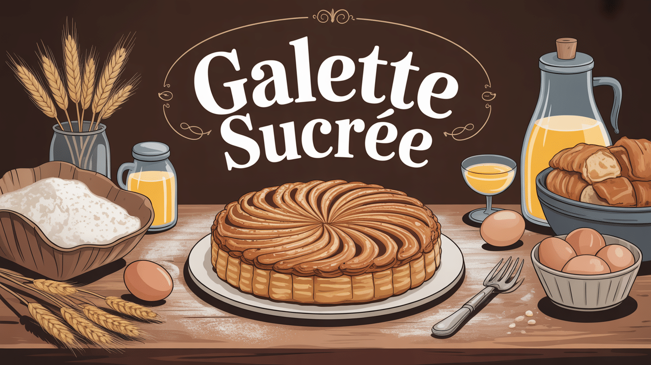 Galette sucrée maison dorée et ingrédients