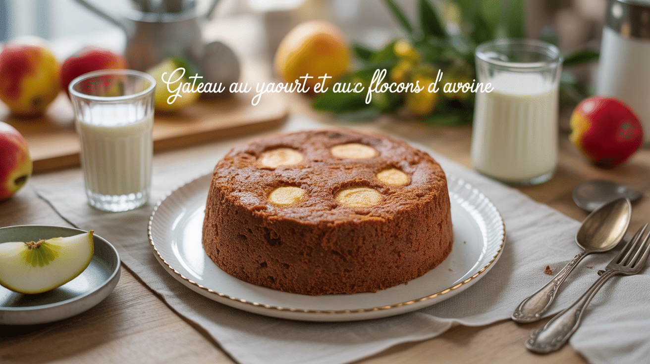 Gateau yaourt flocon d'avoine moelleux sur assiette