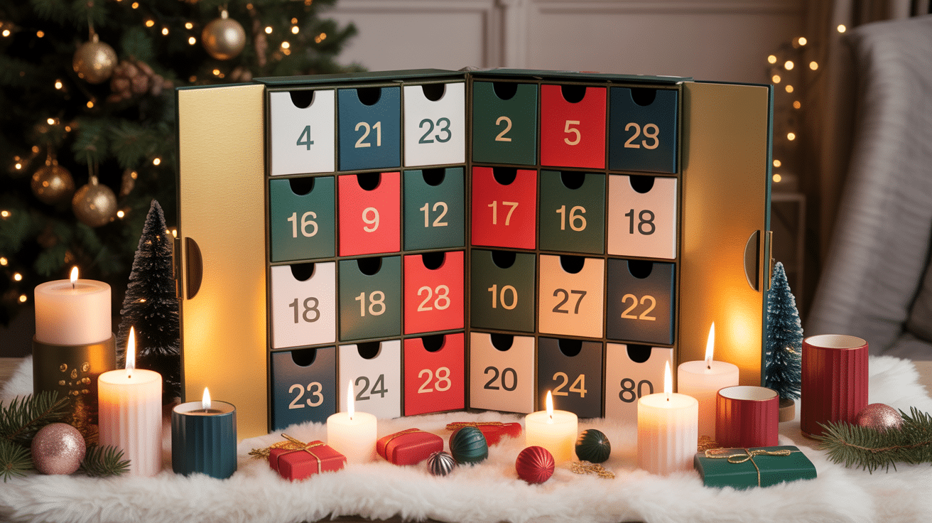 kusmi tea calendrier de l avent ouvert avec thés et décoration