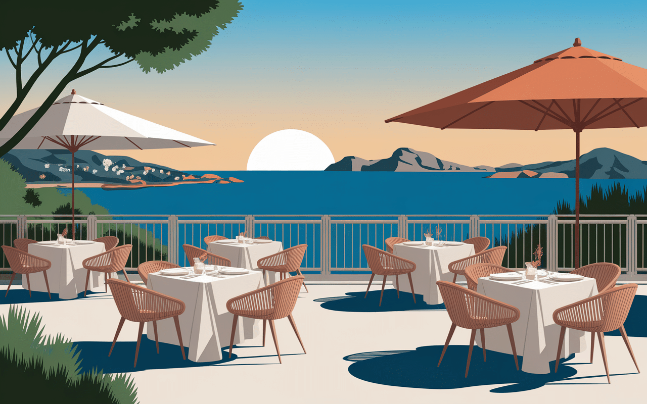 le noe hyeres terrasse vue panoramique mer ambiance