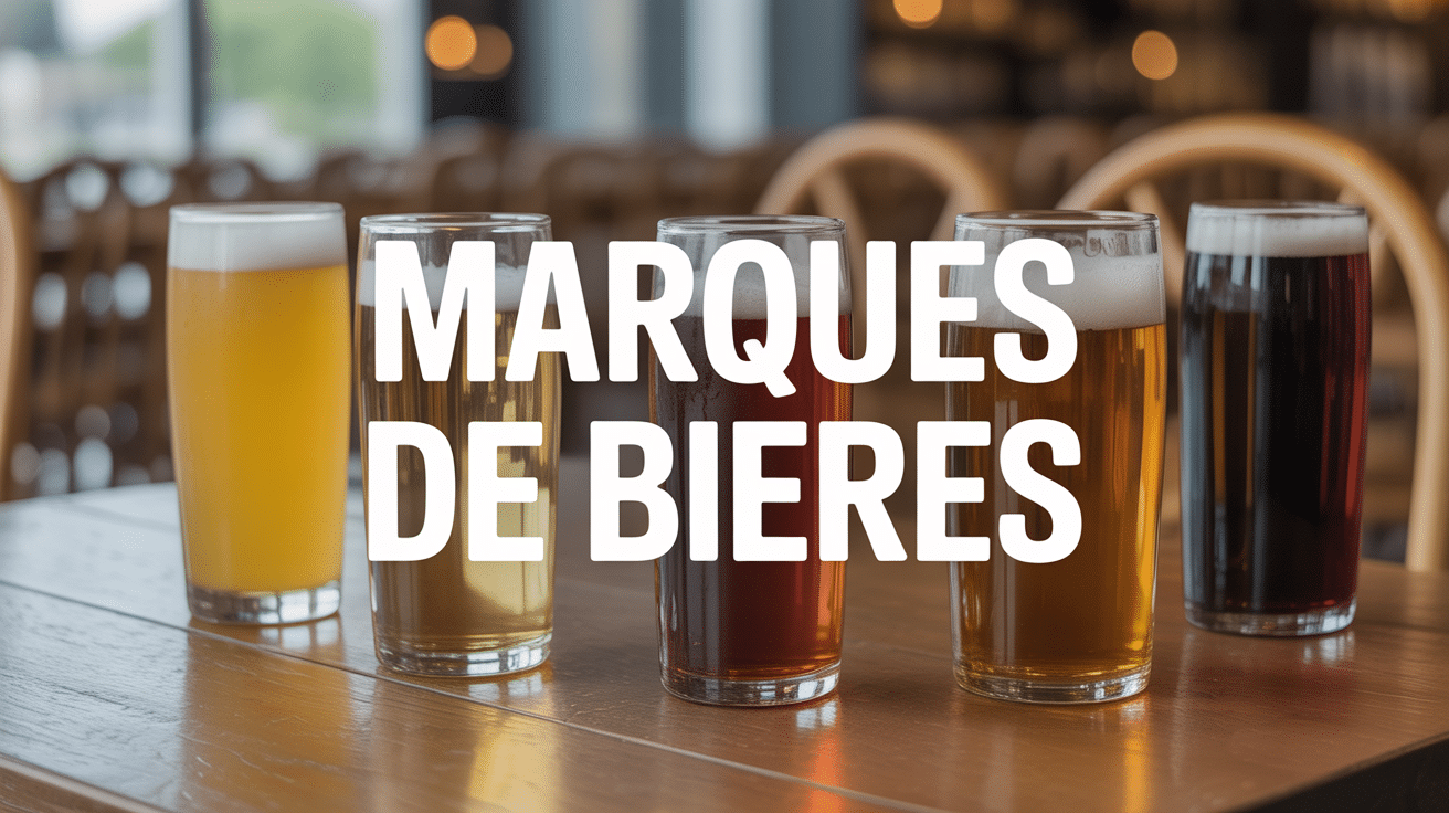 verres de bieres sur table avec titre marques de bieres