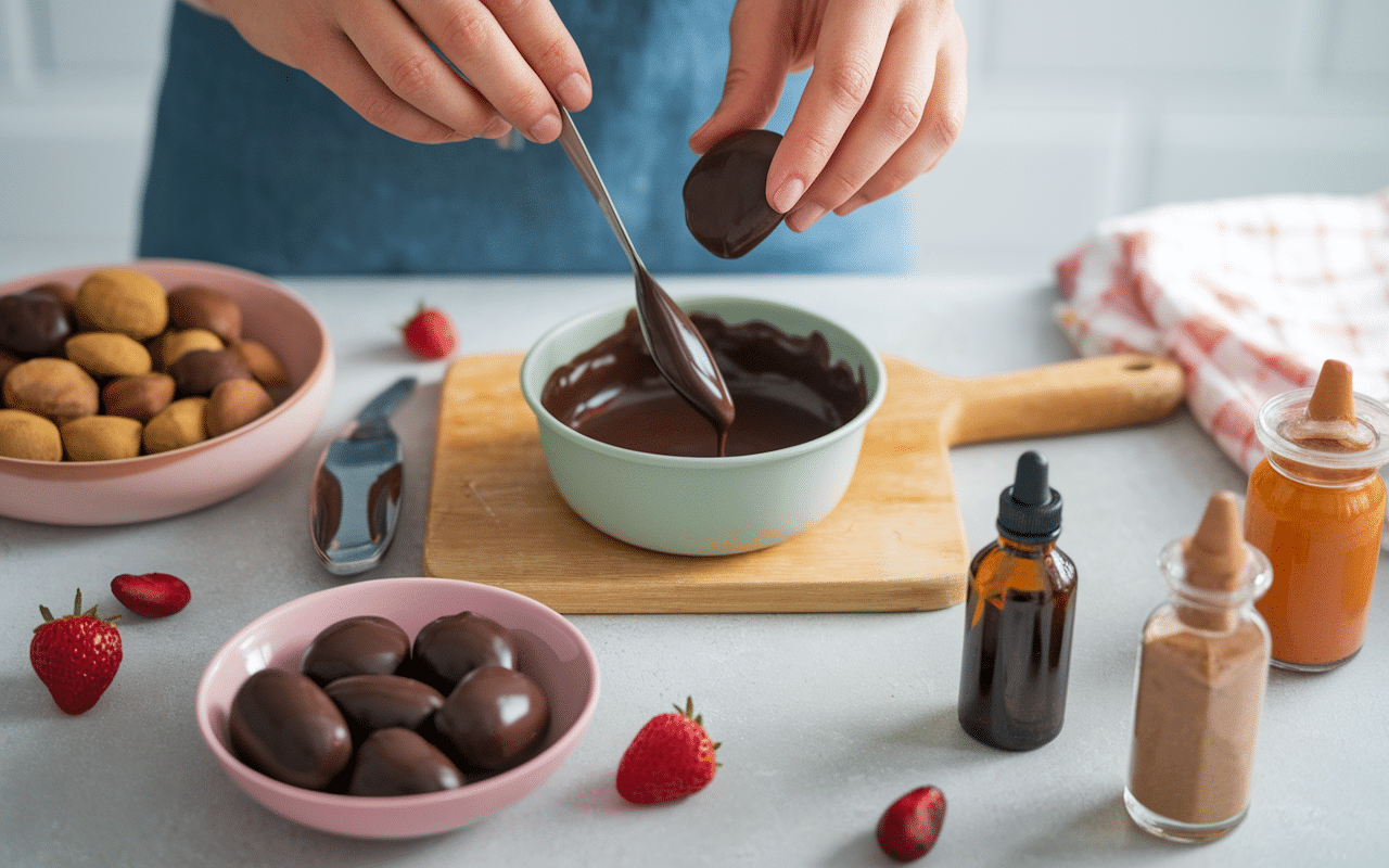 Remplissage moule bonbon silicone chocolat et ingrédients