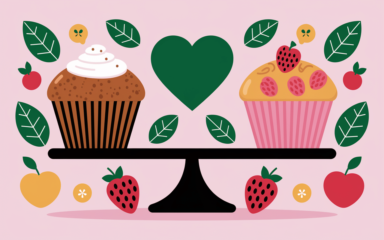 muffin sans sucre versus muffin sucré illustration santé