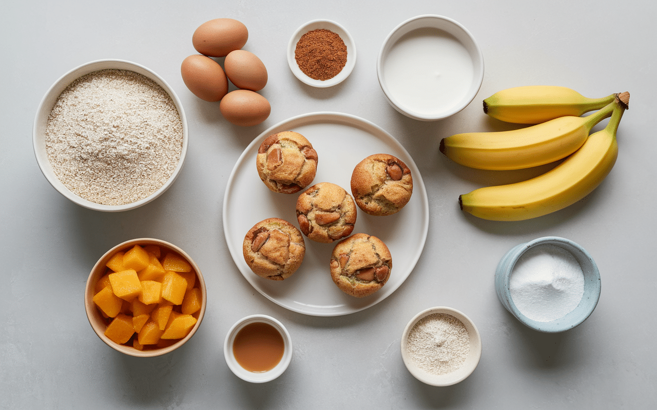 ingrédients pour muffin sans sucre sur plan de travail