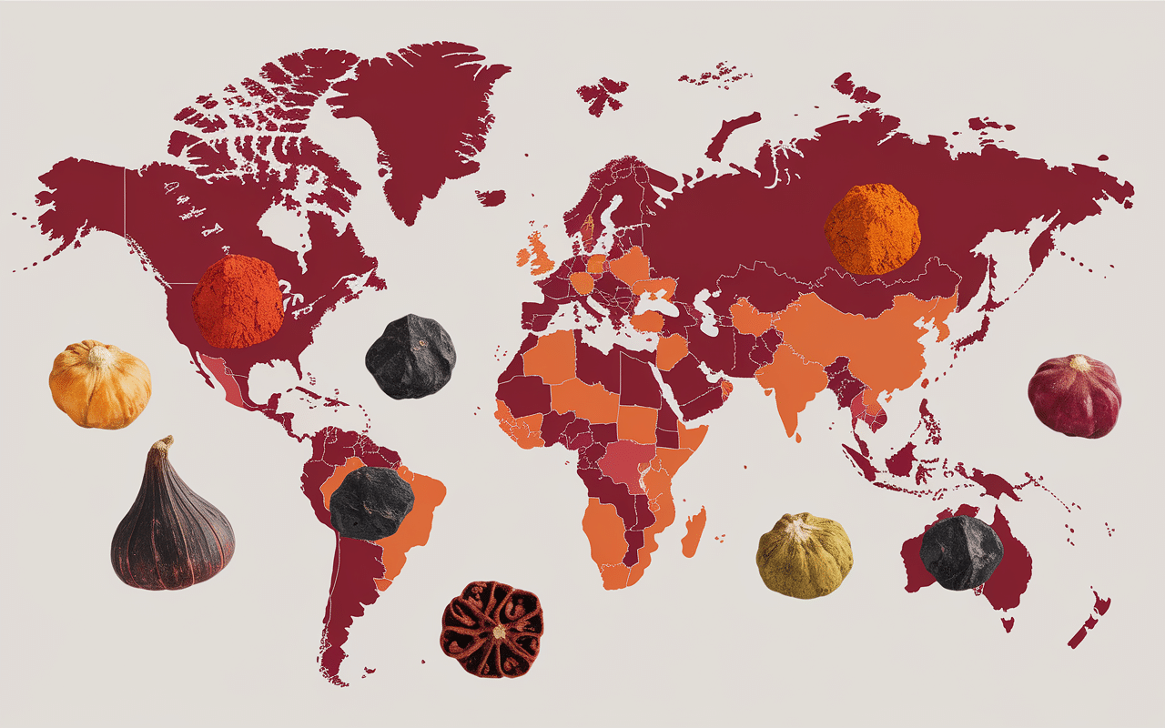 carte monde origines poudre chili épices