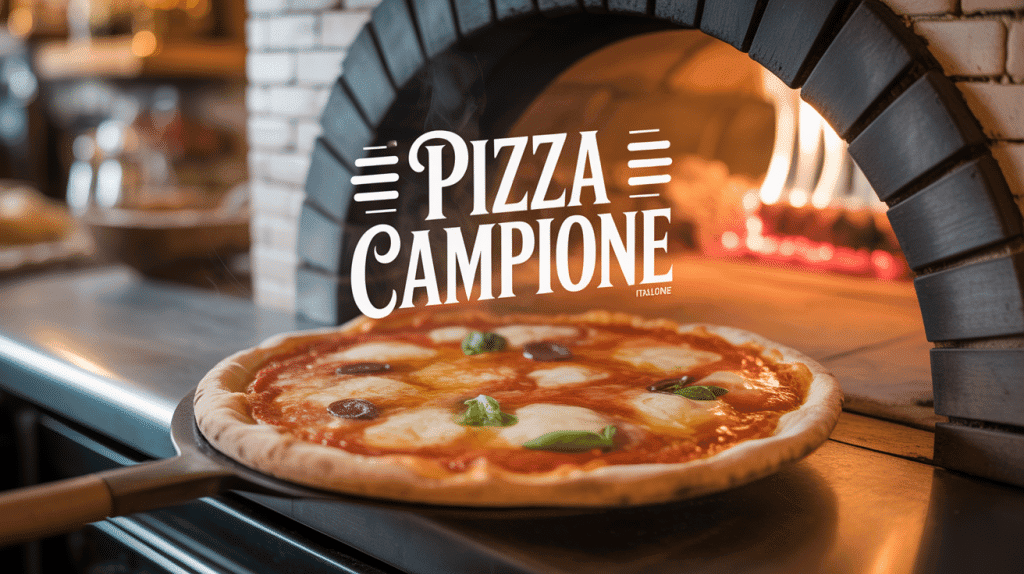Pizza campione artisanale sortant du four à bois