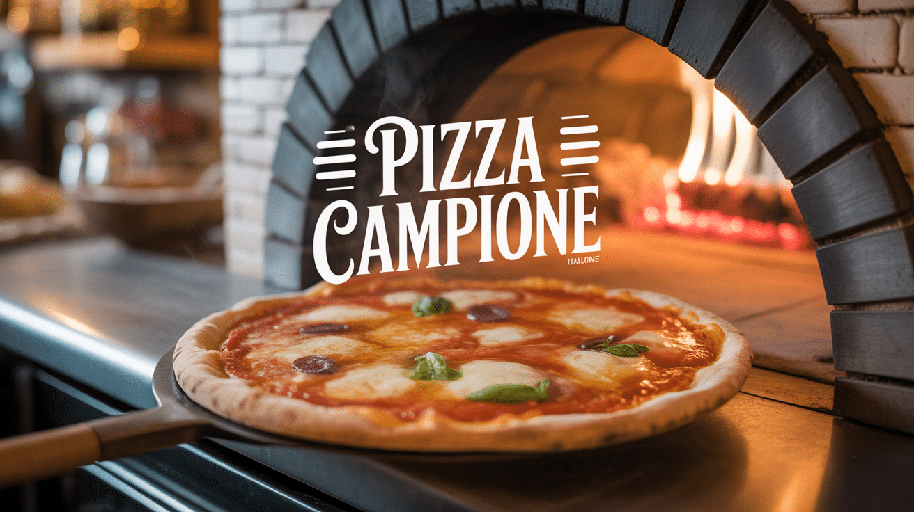 Pizza campione artisanale sortant du four à bois