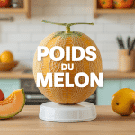 Poids melon charentais sur balance de cuisine moderne