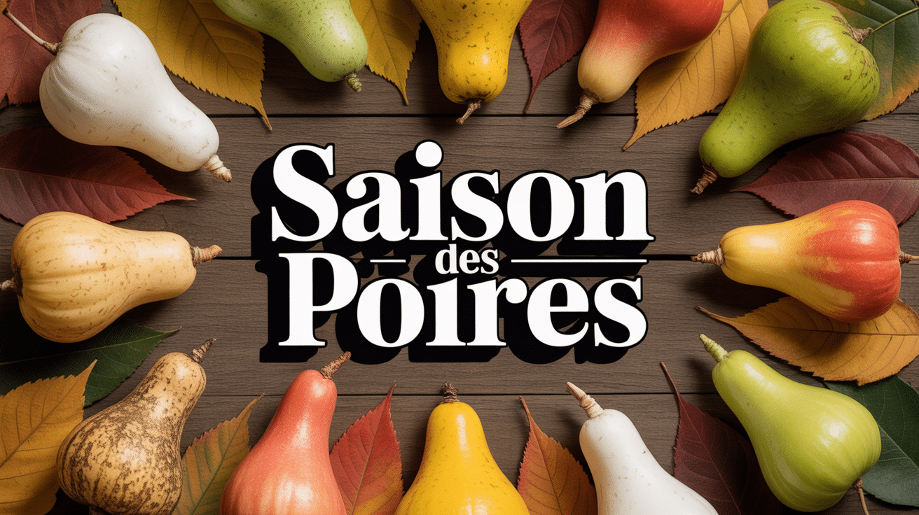 Poires saison variétés automne sur table bois