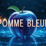 pomme bleue magique flottante avec titre lumineux