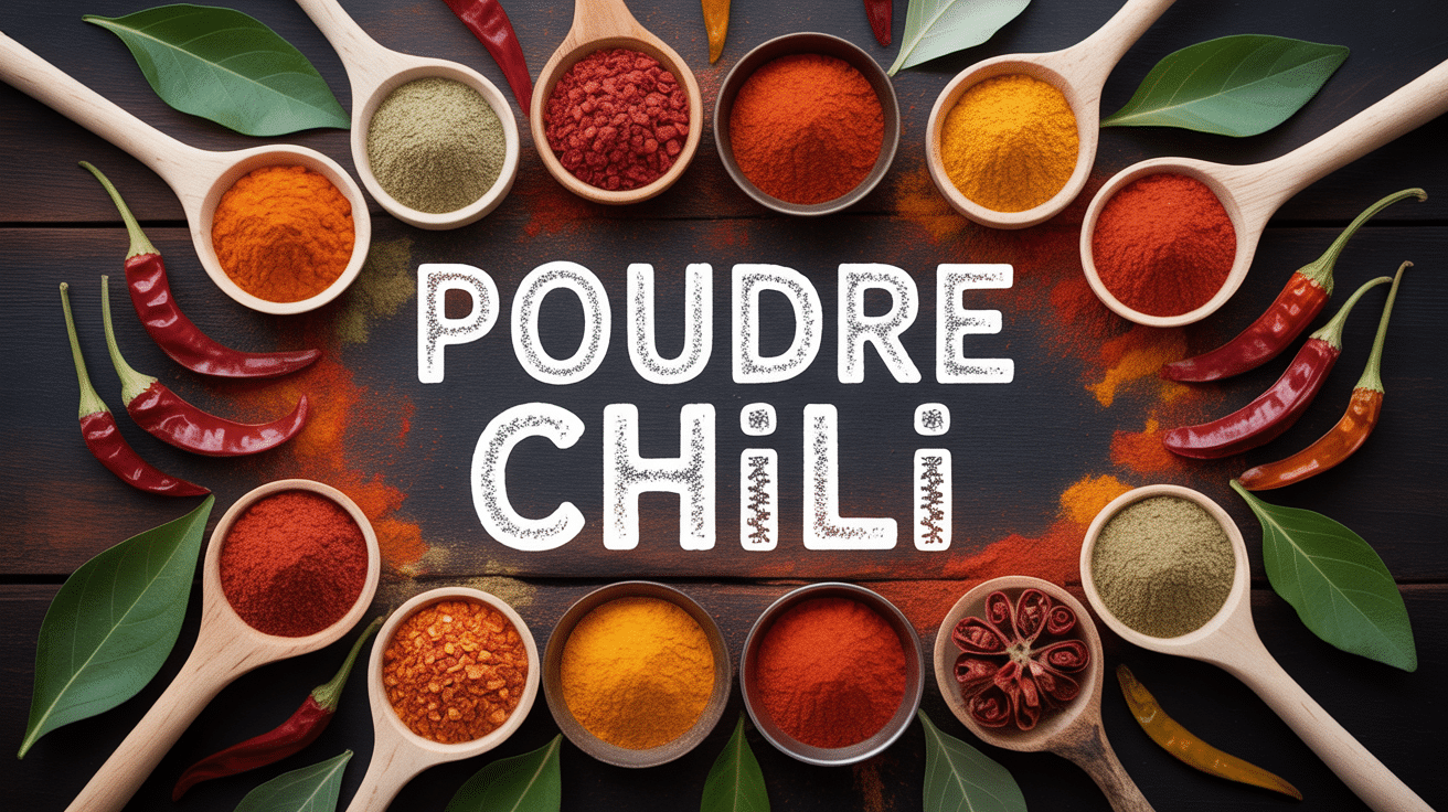 composition épices poudre chili piments cuisine