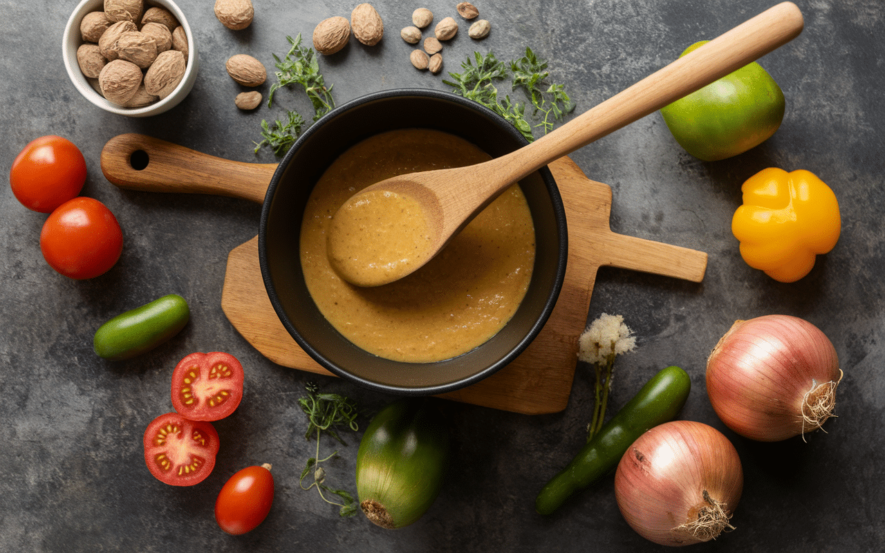 Cuisson sauce dakatine maison avec ingrédients cuisine