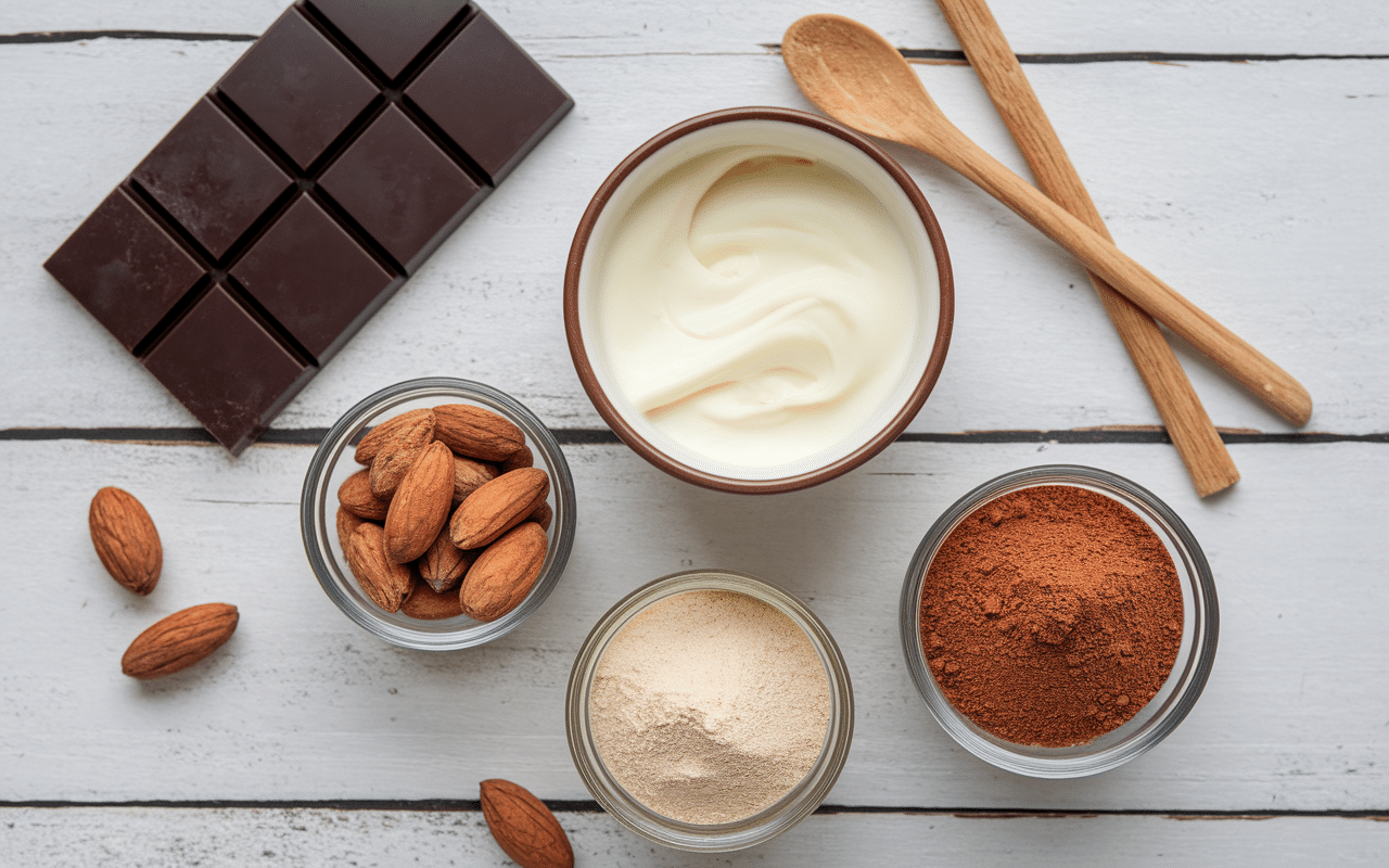 Ingrédients pour recette truffe chocolat sur plan de travail