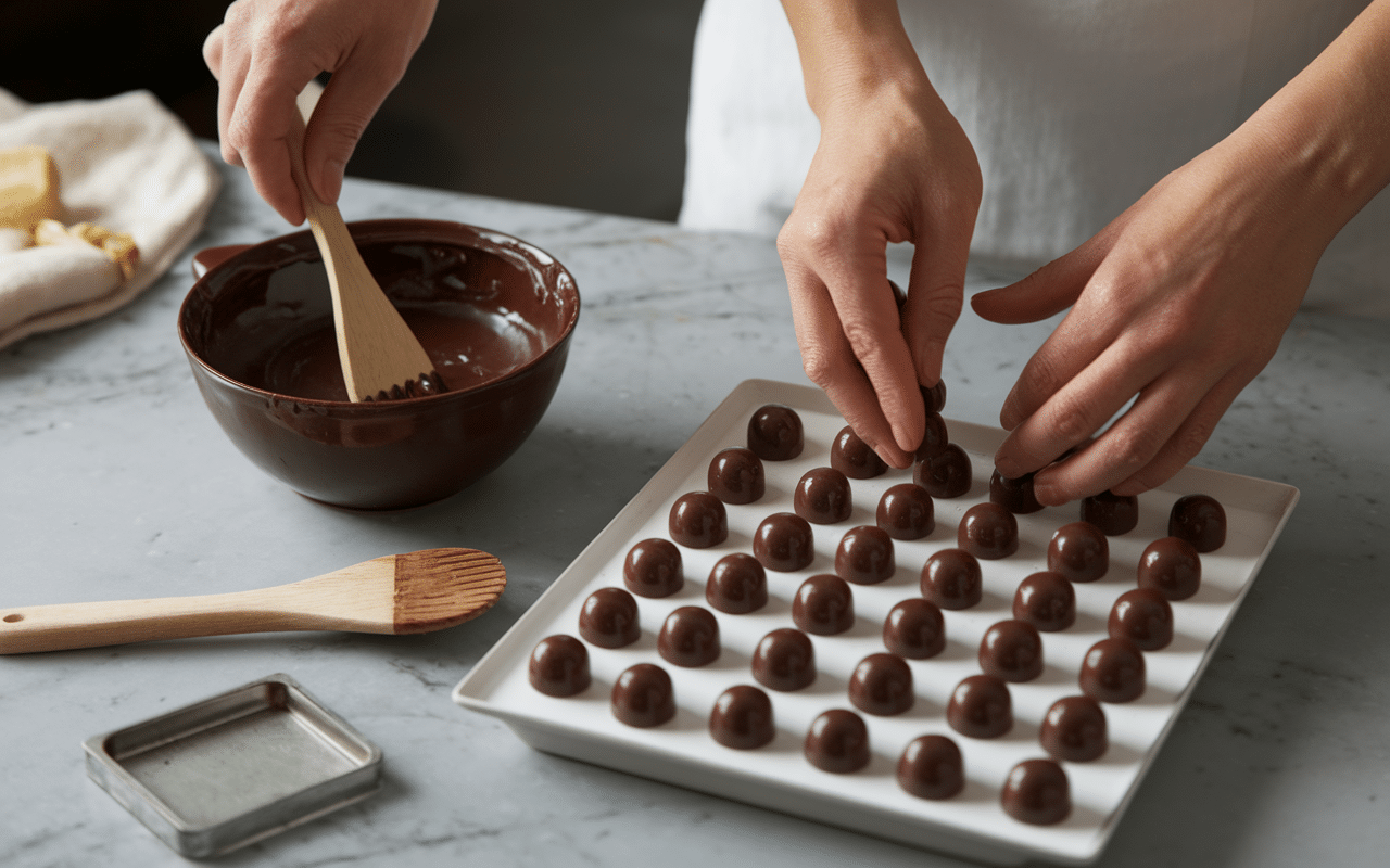 Préparation en étapes recette truffe chocolat maison