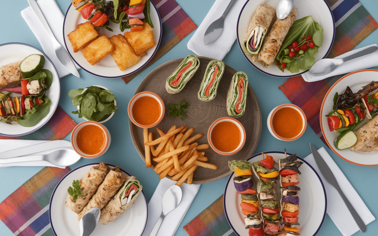 Plats variés avec bols de sauce brasil pour buffet