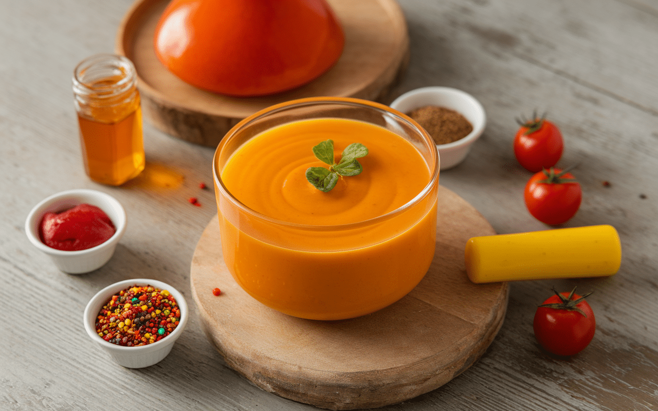 Bol de sauce brasil entouré d’ingrédients frais