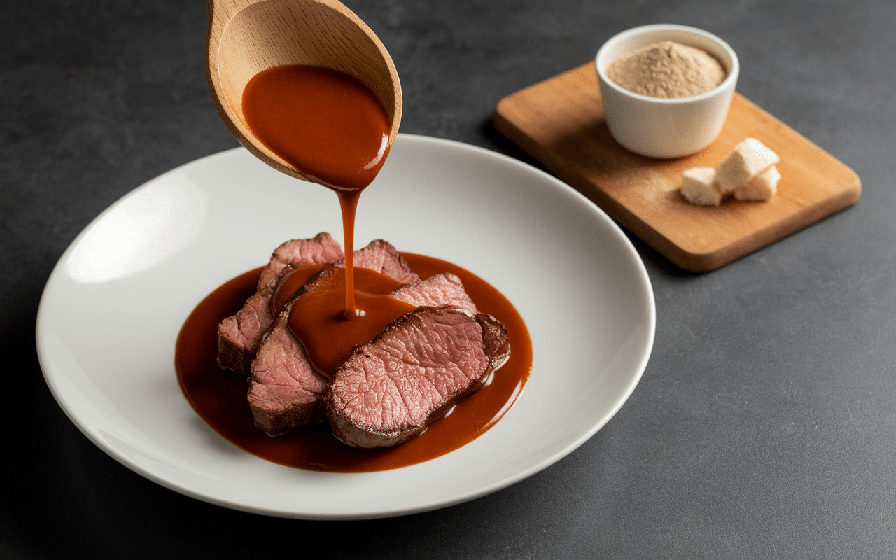 sauce fond de veau sur viande rôti