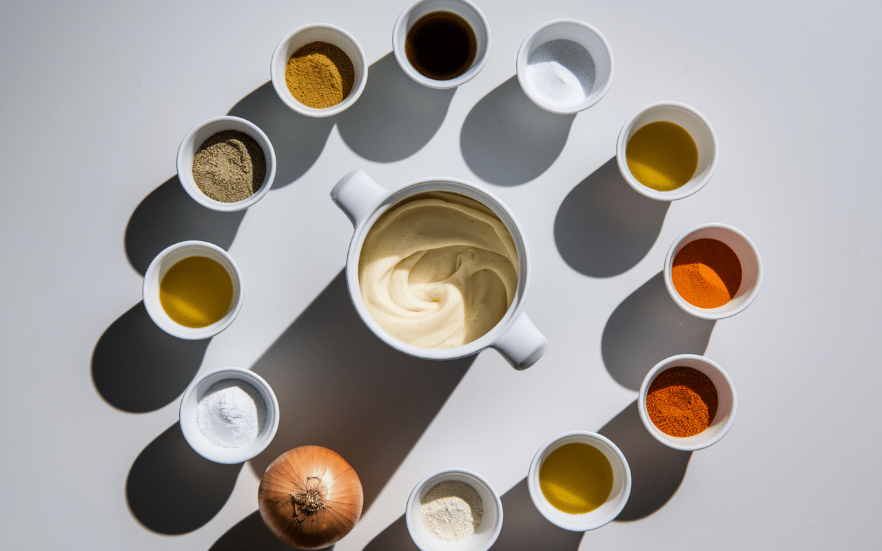 ingrédients sauce mc chicken mayonnaise moutarde épices en cercle