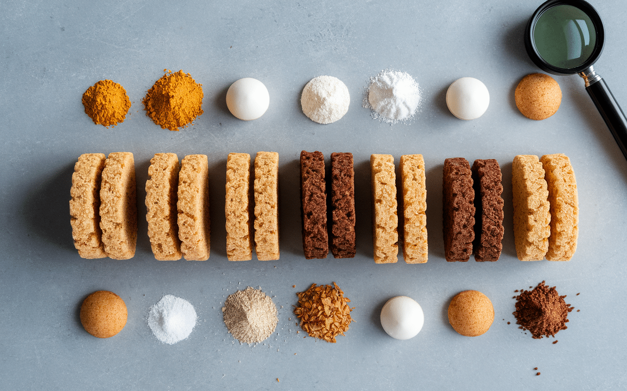 Biscuits sans sucre et ingrédients analysés